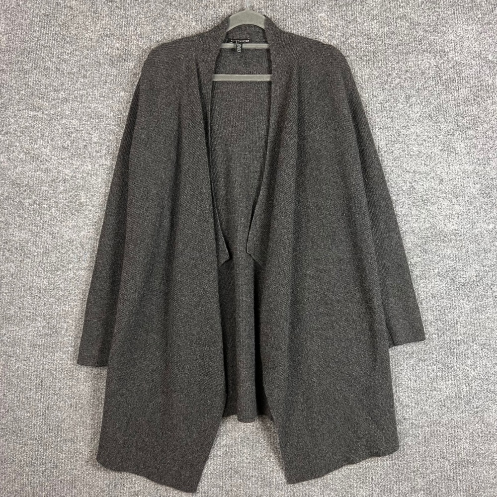 Eileen Fisher Cardigan Womens XS Gray Excellent 100% Cashmere Open Front Ribbed